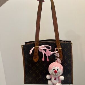 Louis Vuitton Dark Brown Monogram Tote with Pink Charm